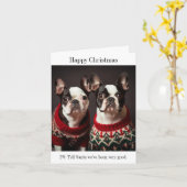 Boston Terrier Honden in Kersttruien Kaart (Gele Bloem)