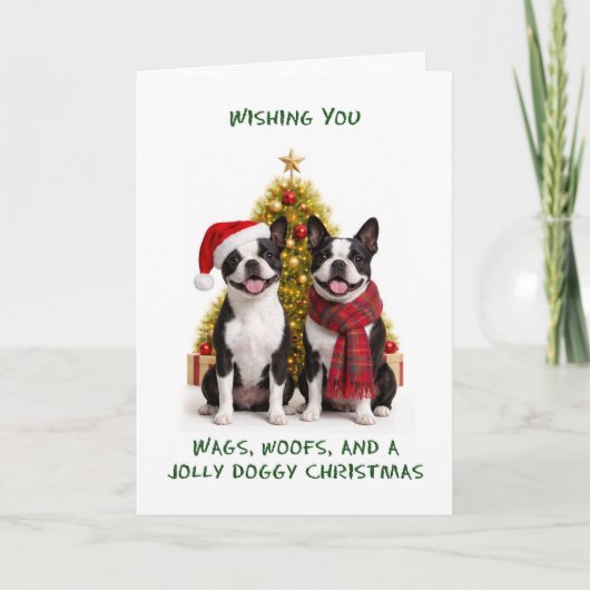 Boston Terrier Honden Kerstmis Feestdagen Kaart (Voorkant)