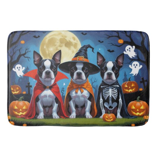 Boston Terrier Honden Pompoen Halloween Grappig Badmat (Voorkant)