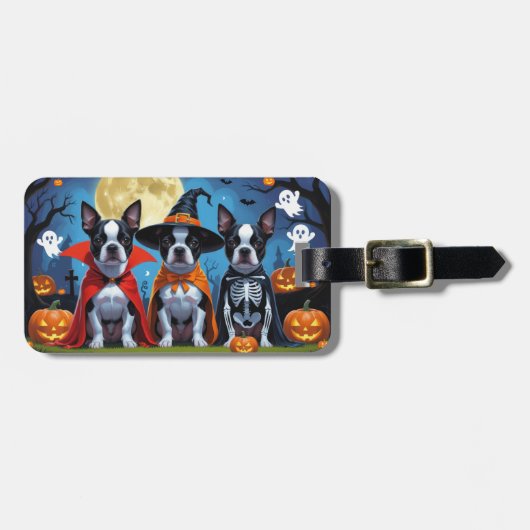 Boston Terrier Honden Pompoen Halloween Grappig Bagagelabel (Voorkant horizontaal)