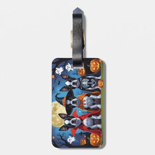 Boston Terrier Honden Pompoen Halloween Grappig Bagagelabel (Achterkant verticaal)