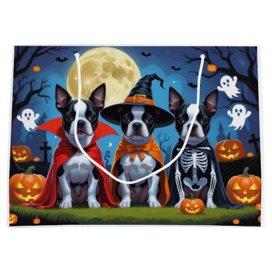 Boston Terrier Honden Pompoen Halloween Grappig Groot Cadeauzakje (Voorkant)