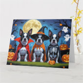Boston Terrier Honden Pompoen Halloween Grappig Kaart (Gele Bloem)