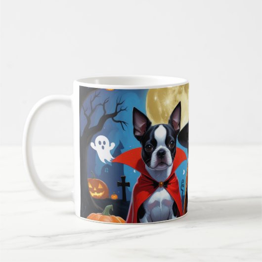 Boston Terrier Honden Pompoen Halloween Grappig Koffiemok (Links)