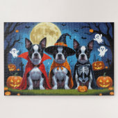 Boston Terrier Honden Pompoen Halloween Grappig Legpuzzel (Horizontaal)