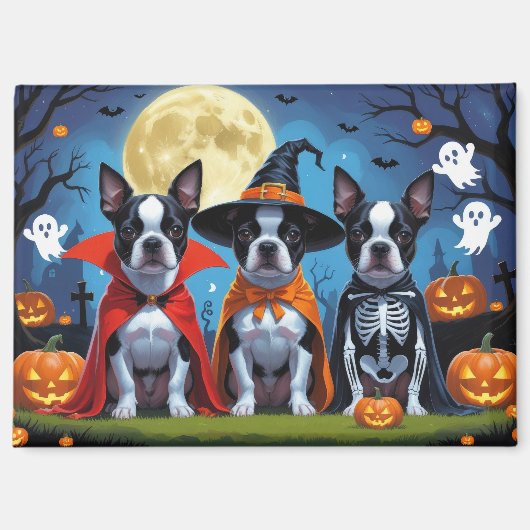 Boston Terrier Honden Pompoen Halloween Grappig Magneet (Voorkant)