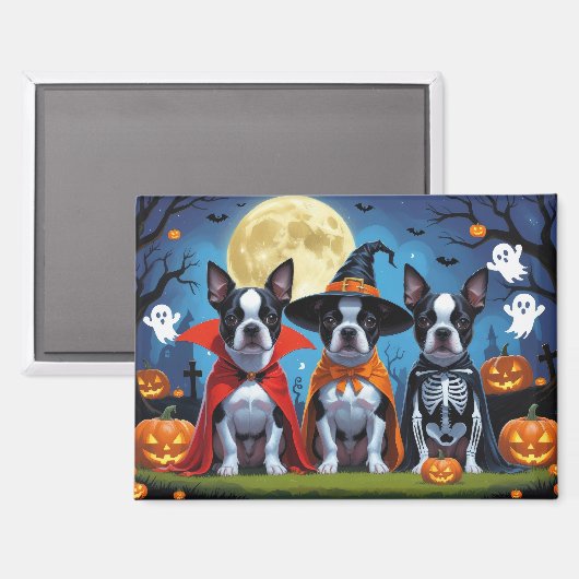 Boston Terrier Honden Pompoen Halloween Grappig Magneet (Voorkant / Achterkant)