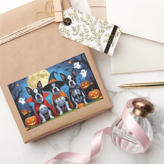 Boston Terrier Honden Pompoen Halloween Grappig Rechthoekige Sticker (Geschenken)