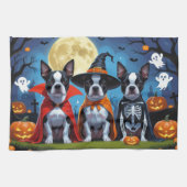 Boston Terrier Honden Pompoen Halloween Grappig Theedoek (Horizontaal)