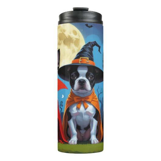 Boston Terrier Honden Pompoen Halloween Grappig Thermosbeker (Voorkant)