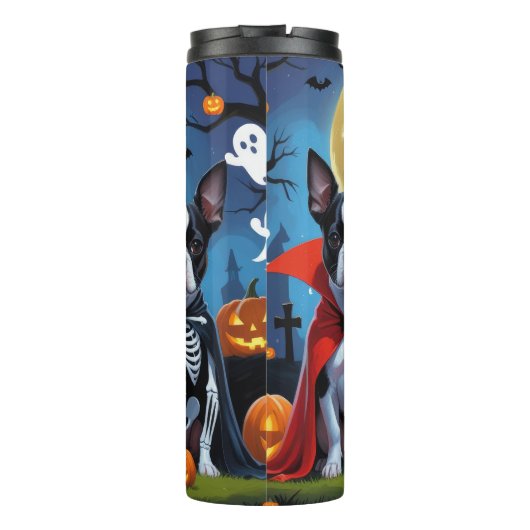 Boston Terrier Honden Pompoen Halloween Grappig Thermosbeker (Achterkant)