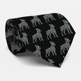 Boston Terrier Honden Silhouet Y&B Grid Zwarte Nek Stropdas