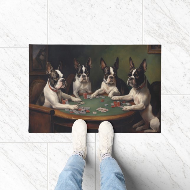 Boston Terrier Honden Spelen Poker Art Deurmat (Binnen)