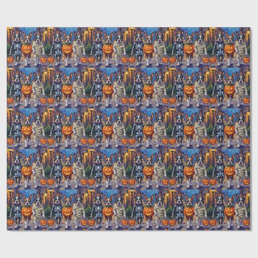 Boston Terrier Honden Trick-or-Treating in Hallowe Cadeaupapier (Vlak)