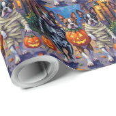 Boston Terrier Honden Trick-or-Treating in Hallowe Cadeaupapier (Rol Hoek)