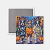 Boston Terrier Honden Trick-or-Treating in Hallowe Magneet (Voorkant / Achterkant)