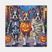 Boston Terrier Honden Trick-or-Treating in Hallowe Magneet (Voorkant)