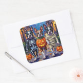 Boston Terrier Honden Trick-or-Treating in Hallowe Vierkante Sticker (Envelop)