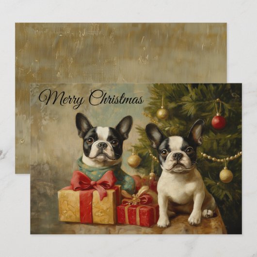  Boston Terrier Honden Vrolijk Kerstfeest Feestdagenkaart (Voorkant / Achterkant)