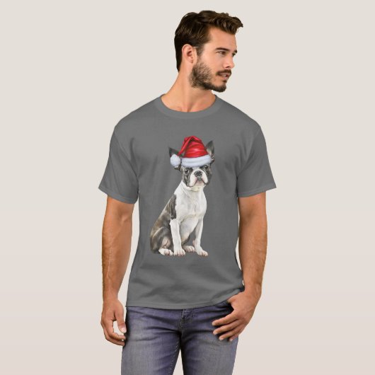 Boston Terrier Hondenliefhebber Funny Christmas T-shirt (Voorkant volledig)