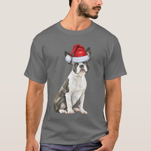 Boston Terrier Hondenliefhebber Funny Christmas T-shirt (Voorkant)