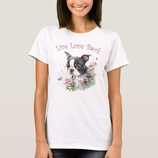 Boston Terrier Hondenmoeder Bloemstuk T-shirt (Voorkant)