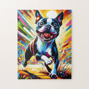 Boston Terrier Hondenportret Acryl Kunstprint Hond Legpuzzel