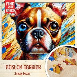 Boston Terrier Hondenportret Acryl Kunstprint Hond Legpuzzel