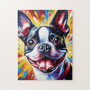 Boston Terrier Hondenportret Acryl Kunstprint Hond Legpuzzel