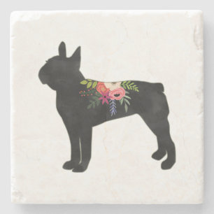 Boston Terrier Hondenras Boho Floral Silhouette Stenen Onderzetter