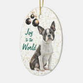 Boston Terrier Hondenvreugde aan de Wereld Kerstmi Keramisch Ornament (Links)