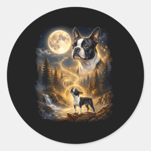 Boston Terrier Huilt naar de Maan Retro Ronde Sticker