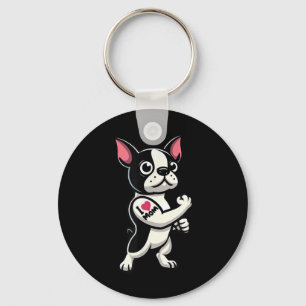 Boston Terrier I Love Mom Funny Dog Tattoo Sleutelhanger