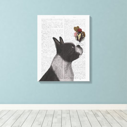 Boston Terrier Ice Cream Canvas Afdruk (Insitu (Houten vloer))