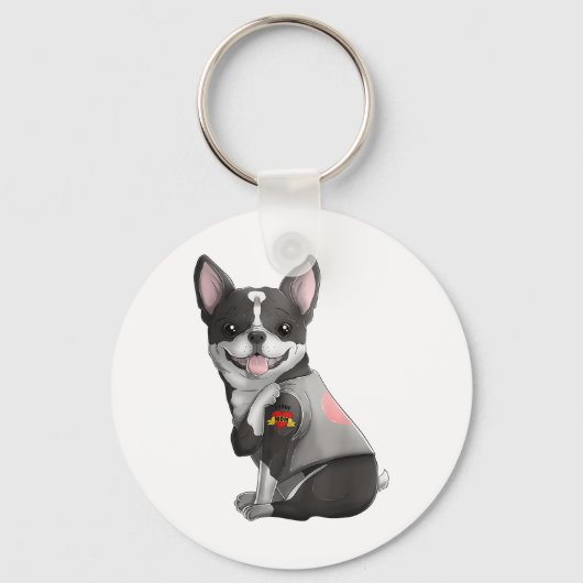 Boston Terrier Ik Hou Mam Tattoo Dog Shirt Moeders Sleutelhanger (Voorkant)