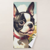  Boston Terrier Illustratie Badhanddoek (Badhanddoek)