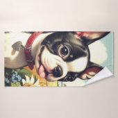  Boston Terrier Illustratie Badhanddoek (Badhanddoek)