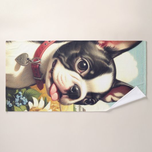  Boston Terrier Illustratie Badhanddoek (Badhanddoek)