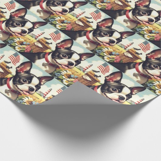  Boston Terrier Illustratie Cadeaupapier (Hoek)