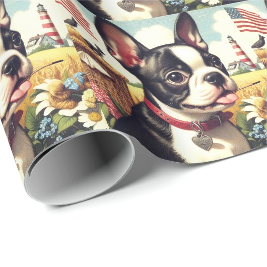  Boston Terrier Illustratie Cadeaupapier (Rol Hoek)