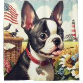 Boston Terrier Illustratie Douchegordijn (Voorkant)