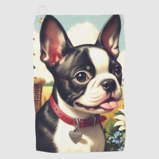  Boston Terrier Illustratie Golfhanddoek (Voorkant)