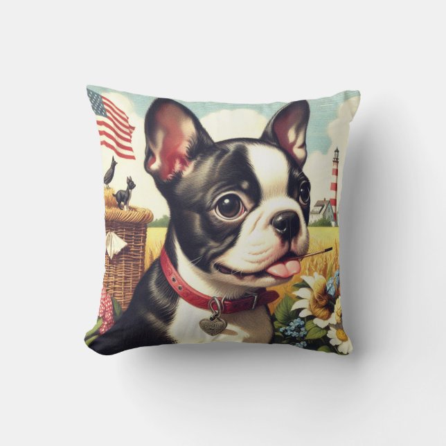  Boston Terrier Illustratie Kussen (Voorkant)