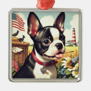 Boston Terrier Illustratie Metalen Ornament