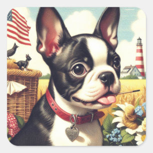 Boston Terrier Illustratie Vierkante Sticker