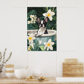 Boston Terrier in badposter, Grappige Hond Poster (Keuken)