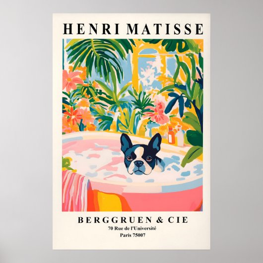 Boston Terrier in Bathtub Art Print Matisse Style (Voorkant)