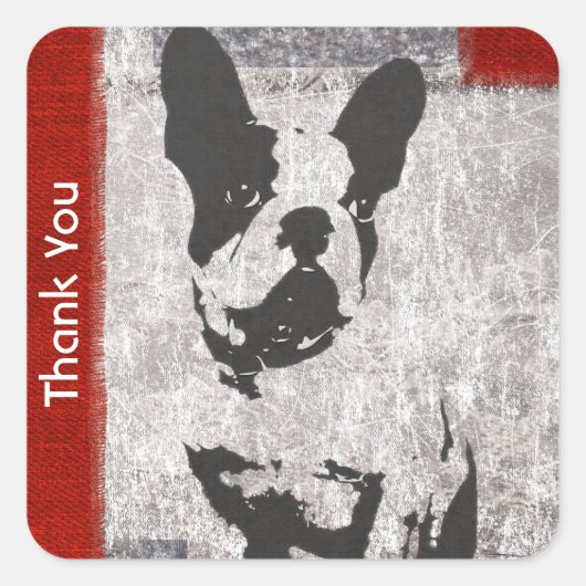 Boston Terrier in Black en White Hartelijk dank Vierkante Sticker (Voorkant)