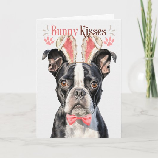 Boston Terrier in Bunny Ears voor Pasen Feestdagen Kaart (Voorkant)