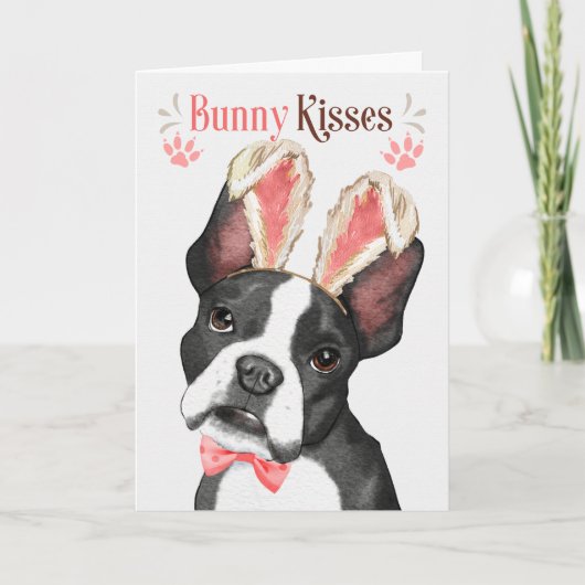 Boston Terrier in Bunny Ears voor Pasen Feestdagen Kaart (Voorkant)